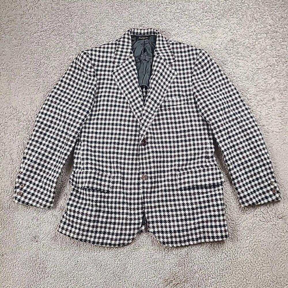 Southwick Houndstooth Sport Jacket Size 44 Single Vent Blazer Wool